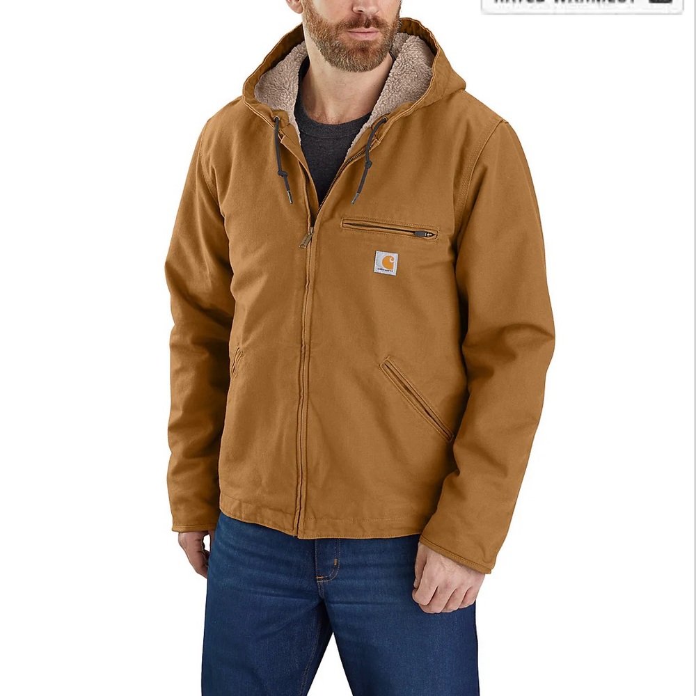 Like New! Men's Carhartt Tan Sherpa Lined Jacket with Hood